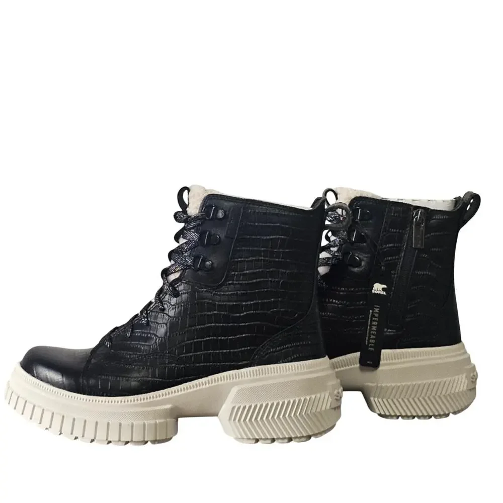 Sorel Women's ONA Ave WP Lace Lux Boot Size 7.5 Black/ Chalk 2103601 NWT